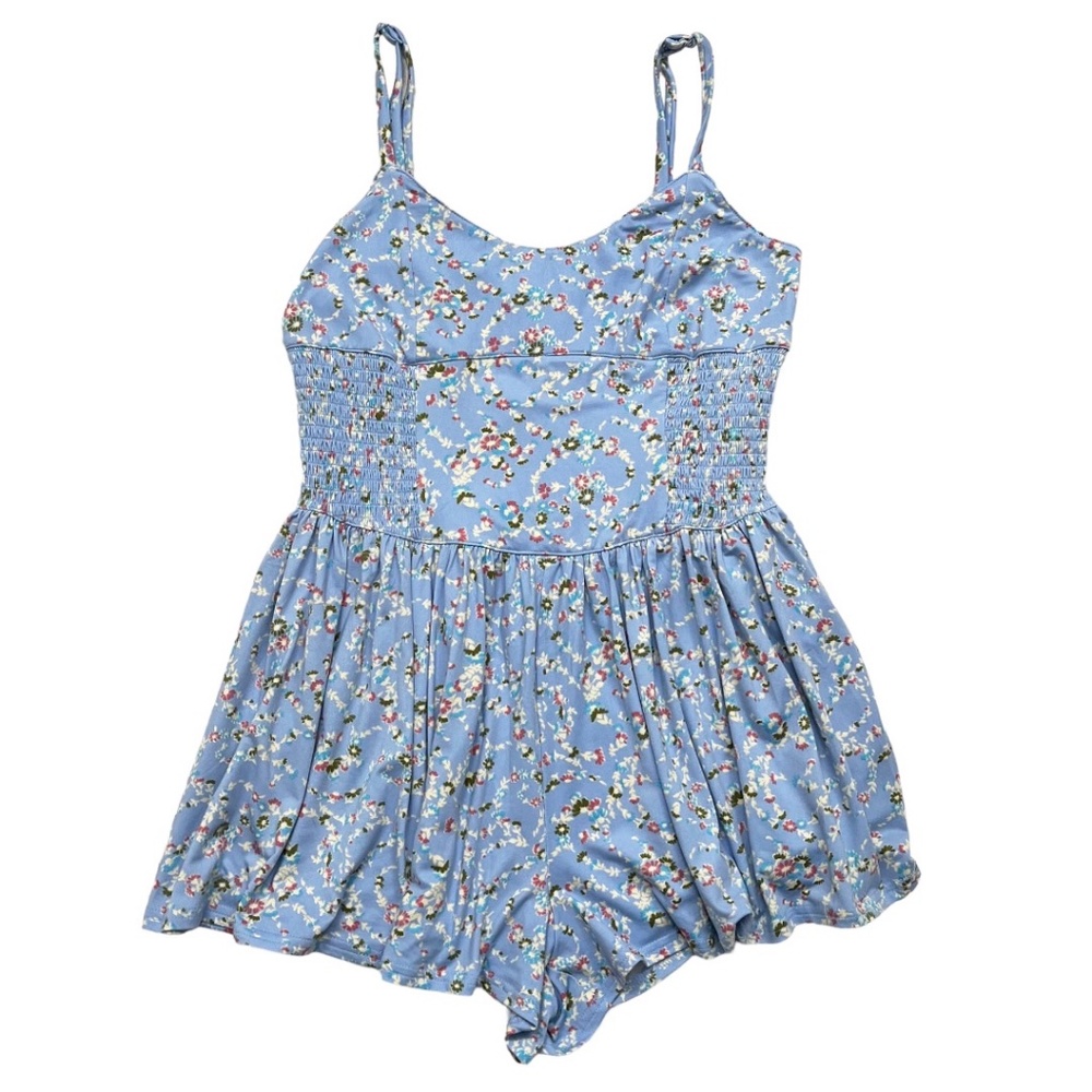 NWT Urban Outfitters Floral Knit Shorts Romper Blue Medium